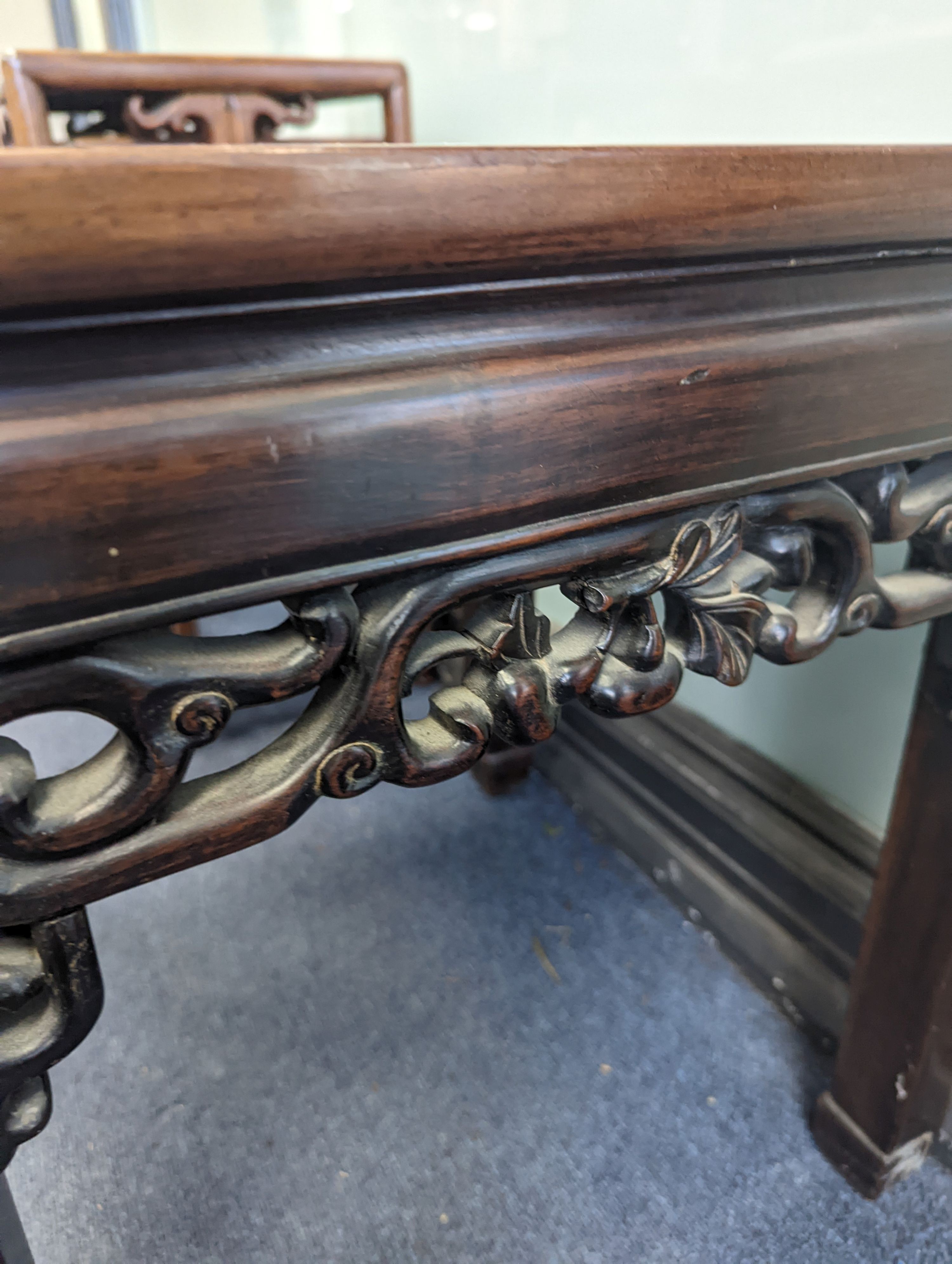 A pair of Chinese hardwood square top tables, 48cm, height 51cm